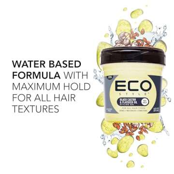 Eco Style Ecoco Gel - Black Castor Flaxseed Oil - Long Lasting Shine - Nourishes And Repairs Damaged Hair - Promotes Healthy Scalp - Provides Superior And Weightless Hold - Effortless Style - 16 Oz