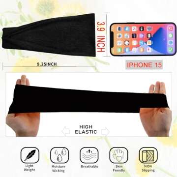 RITOPER Black Workout Head Bands for Women's Hair, Buttery Soft Non Slip Wide Thick Headbands Hair B...