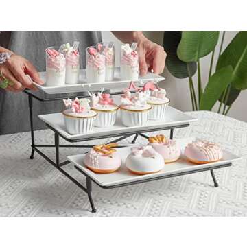 ONEMORE 3 Tier Serving Tray, Tiered Tray Stand for Party Entertaining Collapsible Sturdier Rack with...
