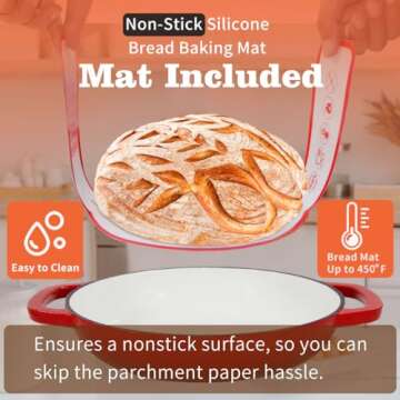 Enameled Cast Iron Dutch Oven 6 Quart for Artisan Bread