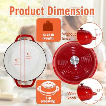 Enameled Cast Iron Dutch Oven 6 Quart for Artisan Bread