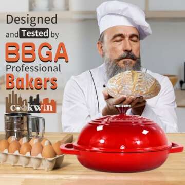 Enameled Cast Iron Dutch Oven 6 Quart for Artisan Bread