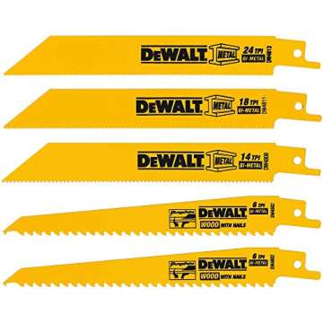 DEWALT Reciprocating Saw Blades, Metal/Woodcutting, 5-Piece Set (DW4857) , Yellow