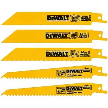 DEWALT Reciprocating Saw Blades, Metal/Woodcutting, 5-Piece Set (DW4857) , Yellow