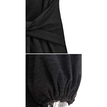 R.Vivimos Women's Autumn Winter Cotton Long Sleeves Elegant Knitted Bodycon Tie Waist Sweater Pencil Dress (Large,Black)