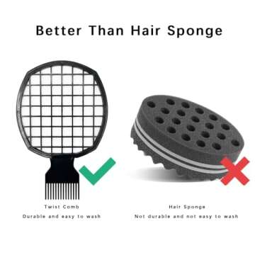 Kootinn 2Pcs Upgraded Twist Combs Hair Sponge Brush, Superior to Hair Sponge for Curls in Men and Women, Dual-sided Design, ABS Material, Ergonomic, Lasting Over a Year, 2 Combs Included