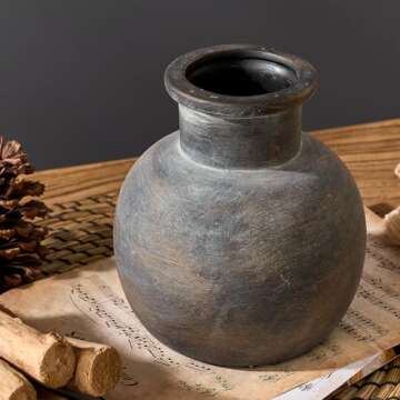 SIDUCAL Ceramic Rustic Farmhouse Vase | 6 Inch Pottery Decorative Flower | Boho | Terracotta Vase fo...