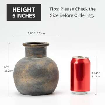 SIDUCAL Ceramic Rustic Farmhouse Vase | 6 Inch Pottery Decorative Flower | Boho | Terracotta Vase for Home Decor Table, Living Room, Bathroom Decoration, Shelf Decor, Mantel, Bronze