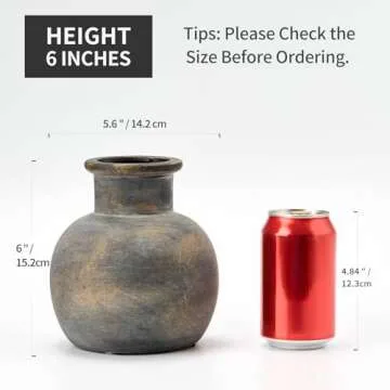 SIDUCAL Ceramic Rustic Farmhouse Vase | 6 Inch Pottery Decorative Flower | Boho | Terracotta Vase for Home Decor Table, Living Room, Bathroom Decoration, Shelf Decor, Mantel, Bronze