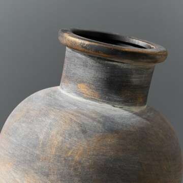 SIDUCAL Ceramic Rustic Farmhouse Vase | 6 Inch Pottery Decorative Flower | Boho | Terracotta Vase for Home Decor Table, Living Room, Bathroom Decoration, Shelf Decor, Mantel, Bronze