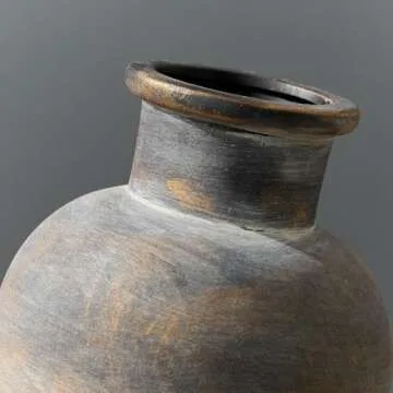 SIDUCAL Ceramic Rustic Farmhouse Vase | 6 Inch Pottery Decorative Flower | Boho | Terracotta Vase for Home Decor Table, Living Room, Bathroom Decoration, Shelf Decor, Mantel, Bronze