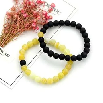 Couples OUGWA Black Matte Agate & Yellow Bracelets Set