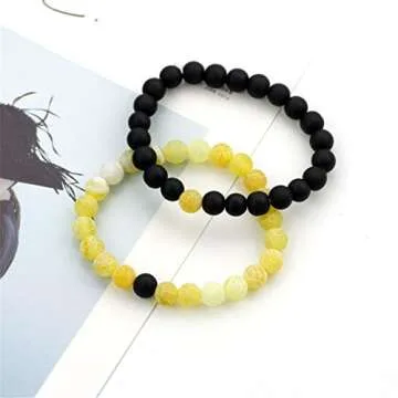 Couples OUGWA Black Matte Agate & Yellow Bracelets Set