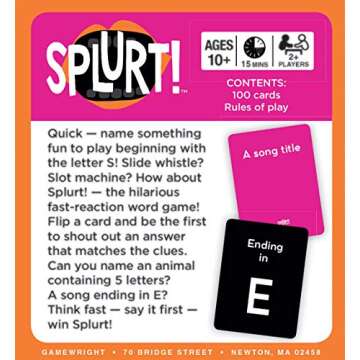 Gamewright - Splurt! - Portable Party Card Game - Think Fast. Say it First!,Pink