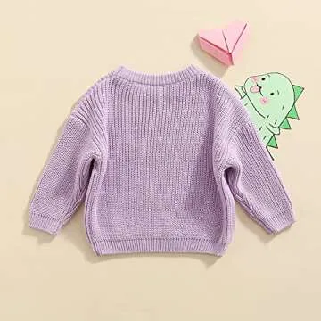 Karwuiio Toddler Baby Girl Boy Knit Sweater Round Neck Long Sleeve Pullover Sweatshirt Fall Winter Clothes (Light Purple, 12-18 Months)