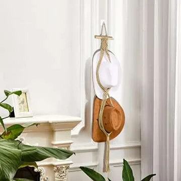 Yulejo Macrame Hat Hangers Boho Hat Rack Cowboy Hat Hanger Back of Door Hat Organizer (Beige,Two Hats Style)