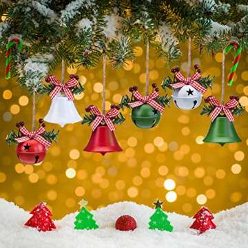 WILLBOND 6 Pieces Christmas Bell Ornaments 2025 Xmas Tree Hanging Decorations Large Size Bells with Star Cutouts Anniversary Bells with Holly Berry for Crafts Holiday Party Favors(Red, White)