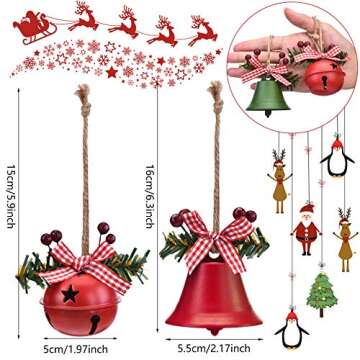 WILLBOND 6 Pieces Christmas Bell Ornaments 2025 Xmas Tree Hanging Decorations Large Size Bells with Star Cutouts Anniversary Bells with Holly Berry for Crafts Holiday Party Favors(Red, White)