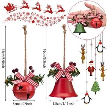 WILLBOND 6 Pieces Christmas Bell Ornaments 2025 Xmas Tree Hanging Decorations Large Size Bells with Star Cutouts Anniversary Bells with Holly Berry for Crafts Holiday Party Favors(Red, White)