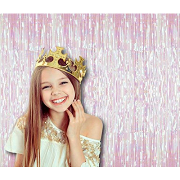 Metallic White Rainbow Iridescent Foil Fringe Curtains 3 Ft x 8 Ft Pack of 2 for Bachelorette Swan P...