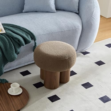 Stylish WAKEEPING Round Footstool Ottoman in Cozy Brown