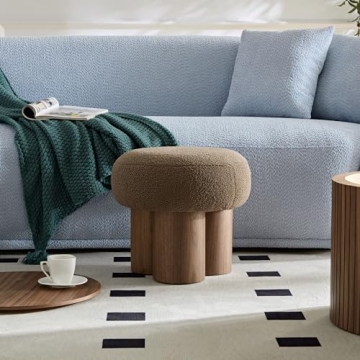 Stylish WAKEEPING Round Footstool Ottoman in Cozy Brown