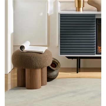 Stylish WAKEEPING Round Footstool Ottoman in Cozy Brown