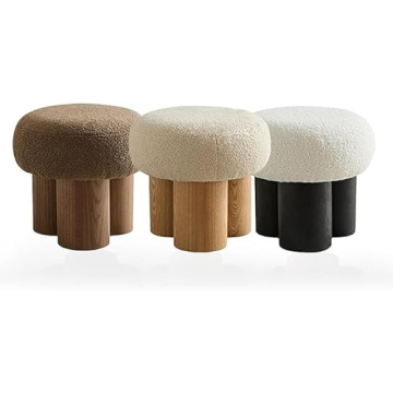 Stylish WAKEEPING Round Footstool Ottoman in Cozy Brown