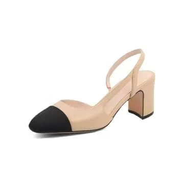 JANSEVEN Slingback Shoes for Women with Chunky Heels