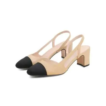 JANSEVEN Slingback Shoes for Women with Chunky Heels