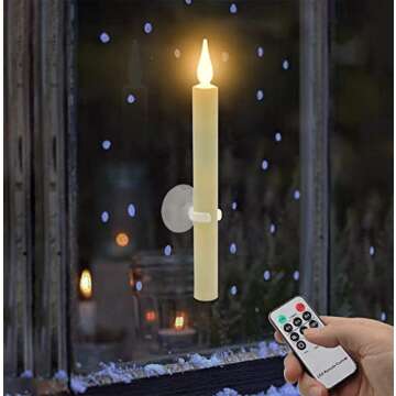 ABMTech Christmas Window Flameless Taper Candles with Timer Remote, Suction Cup and Magnetic Base, Flickering Battery Operated for Christmas & Halloween Decorations (6 Pack)