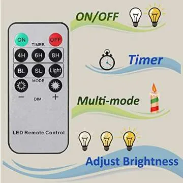 ABMTech Christmas Window Flameless Taper Candles with Timer Remote, Suction Cup and Magnetic Base, Flickering Battery Operated for Christmas & Halloween Decorations (6 Pack)