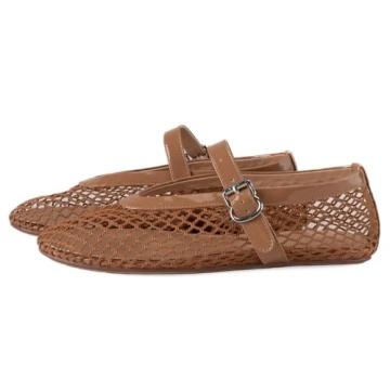 Gradinery Women's Mesh Ballet Flats,Fishnet Ballerina Buckle Strap Shoes,Mary Jane Flats Casual Comf...