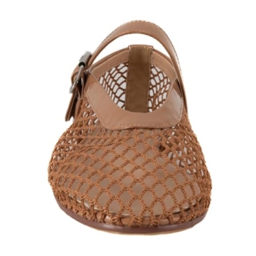 Gradinery Women's Mesh Ballet Flats,Fishnet Ballerina Buckle Strap Shoes,Mary Jane Flats Casual Comfortable Daily Dress Shoes Beige Size 8.5