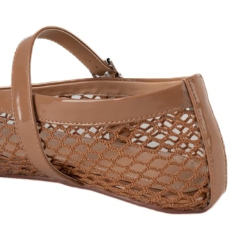 Gradinery Women's Mesh Ballet Flats,Fishnet Ballerina Buckle Strap Shoes,Mary Jane Flats Casual Comfortable Daily Dress Shoes Beige Size 8.5