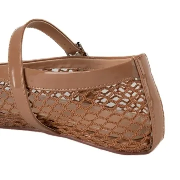 Gradinery Women's Mesh Ballet Flats,Fishnet Ballerina Buckle Strap Shoes,Mary Jane Flats Casual Comfortable Daily Dress Shoes Beige Size 8.5
