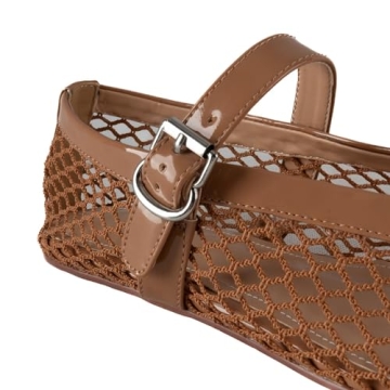 Gradinery Women's Mesh Ballet Flats,Fishnet Ballerina Buckle Strap Shoes,Mary Jane Flats Casual Comfortable Daily Dress Shoes Beige Size 8.5