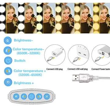 SICCOO Makeup Vanity Lights for Mirror, Hollywood Style LED Vanity Mirror Lights with 14 dimmable Bulbs, USB Cable, White