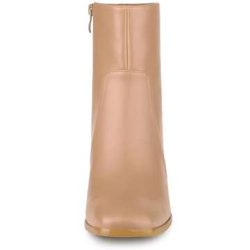 Allegra K Women's Square Toe Side Zip Block Heel Nude Ankle Boots 9.5 M US