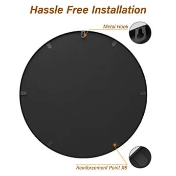 USHOWER Circle Mirror for Wall, 18 Inch Black Round Mirror, Framed Metal Mirror for Bathroom, Bedroom, Living Room and Entryway