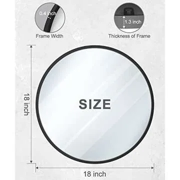 USHOWER 18 Inch Round Black Mirror - Modern Style