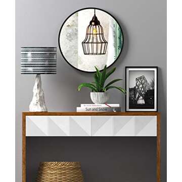 USHOWER Circle Mirror for Wall, 18 Inch Black Round Mirror, Framed Metal Mirror for Bathroom, Bedroom, Living Room and Entryway