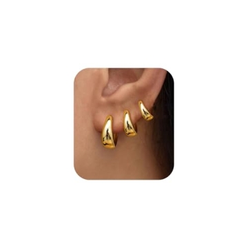 Trendy PANSHI Gold Hoop Earrings Set for Women - 3 Pairs