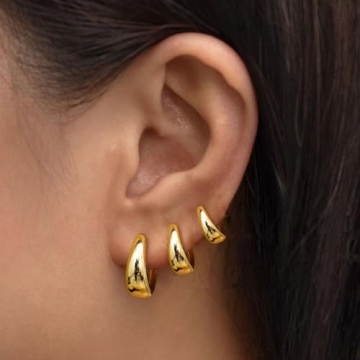 Trendy PANSHI Gold Hoop Earrings Set for Women - 3 Pairs