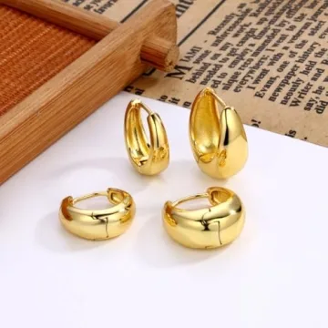 Trendy PANSHI Gold Hoop Earrings Set for Women - 3 Pairs