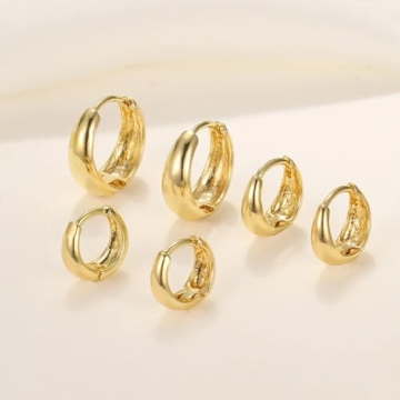 Trendy PANSHI Gold Hoop Earrings Set for Women - 3 Pairs