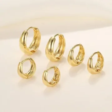 Trendy PANSHI Gold Hoop Earrings Set for Women - 3 Pairs