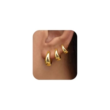 Trendy PANSHI Gold Hoop Earrings Set for Women - 3 Pairs