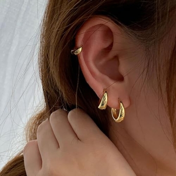 Trendy PANSHI Gold Hoop Earrings Set for Women - 3 Pairs
