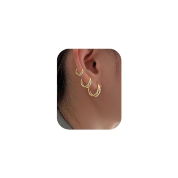 Trendy PANSHI Gold Hoop Earrings Set for Women - 3 Pairs